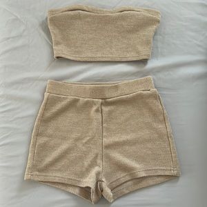 Ribbed knit tube top & biker shorts